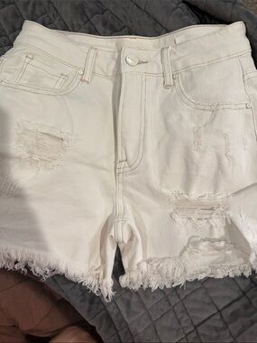 Risen White Distressed High-Waist Women’s Denim Shorts